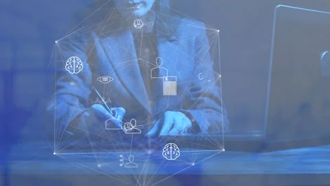 The concept of the global network in the form of a polygonal network with Stock Footage 301756730