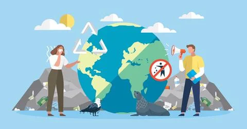Concept of global warming, climate change. Animals and birds suffer from human Stock Illustration