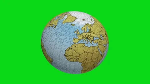 Concept of Globalization. 3d Earth puzzle on green Stock Footage 71844086