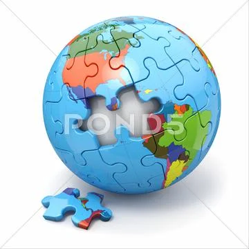 Concept of globalization. earth puzzle on white background. 3d Stock Illustrationen