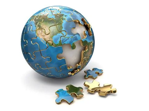 Concept of Globalization. Earth puzzle on white background. Source of map:... 库存照片