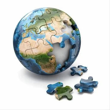 Concept of Globalization. Earth puzzle on white background. Source of map:... 库存照片