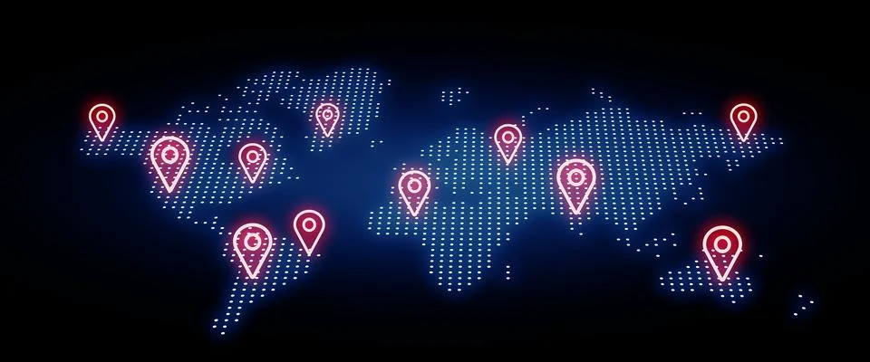 The concept of globalization. World map with selected waypoints. Stock Photos