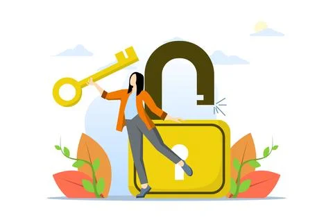 Concept of golden key to open, solve problem, professional to provide solution. Stock Illustration