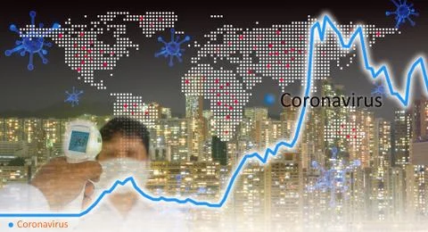 The concept of the graph shows the spread of viruses around the world. Stock Photos