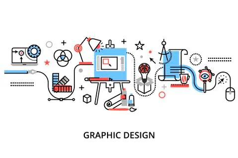 Concept of graphic design, designer items and tools Illustrazione stock