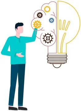 Concept of great idea. Man has good notion. Solution of problem, creative Illustrazione stock