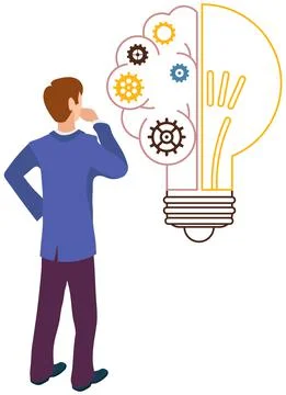Concept of great idea. Man has good notion. Solution of problem, creative Stock Illustration