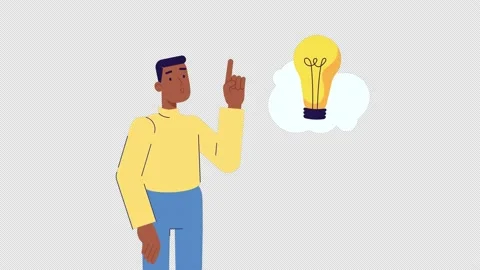 Concept of a great idea. man thinking, light bulb pops up, Eureka Stock Footage 164370043