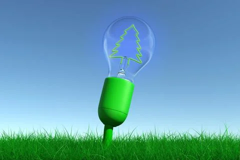 Concept of green energy technology grows in the meadow Stock Illustration