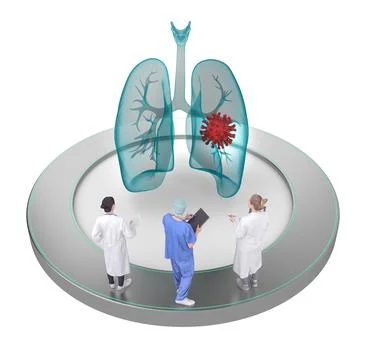 Concept group doctors examines coronavirus cell Stock Illustration