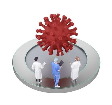 Concept group doctors examines coronavirus cell Stock Illustration