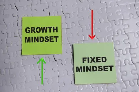 Concept of growth mindset or fixed mindset write on sticky notes Stock Photos