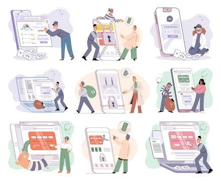 Concept of hacker attack, fraud investigation, internet phishing attack. Fraud Illustrazione stock