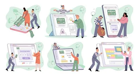 Concept of hacker attack, fraud investigation, internet phishing attack. Fraud Stock Illustration