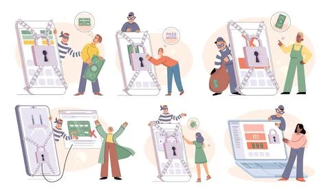 Concept of hacker attack, fraud investigation, internet phishing attack. Fraud Stock Illustration