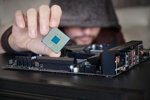 Concept for hacker in control of personal data from computer. Unrecognizable  Foto stock