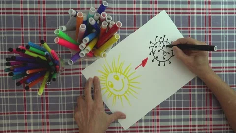 Concept. Hand drawing a virus, with black marker on paper. Stock Footage 130538708