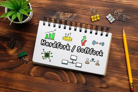 Concept hardfork and softfork with abstract icons. 写真素材