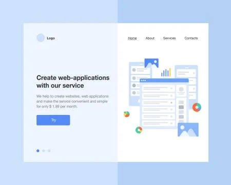The concept head of the website to launch the company for promotion, space, h Illustrazione stock