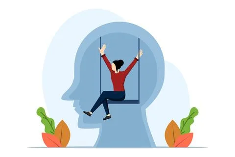 Concept of healthy mentality and self care. Happy woman feeling confident. Stock Illustration