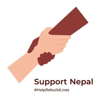 Concept help Nepal. Two hands holding each other. Ilustración de archivo