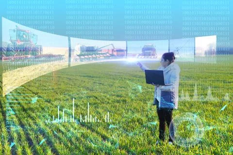 The concept of helping the farmer with modern technologies, using artificial Stock Photos