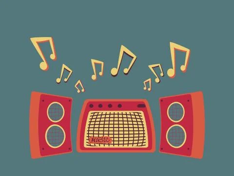 The concept of high-profile flat cartoon speakers from the loud music is play Stock Illustration