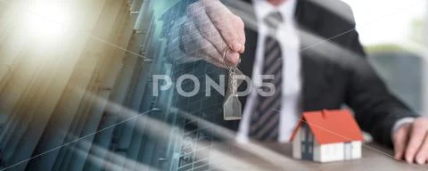 Concept of home ownership. multiple exposure Stock Photos