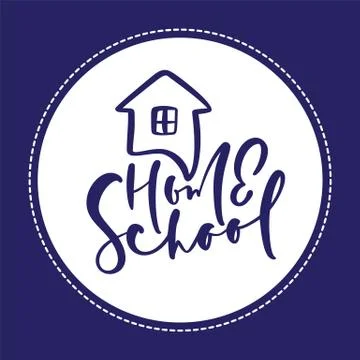 Concept of home schooling logo. Vector Home School calligraphy lettering text Stock Illustration