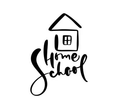 Concept of home schooling. Vector Home School calligraphy lettering text and  Stock Illustration
