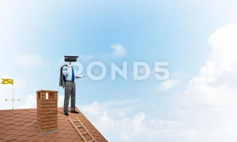 Concept of home security and privacy protection with camera headed man Stock Photos