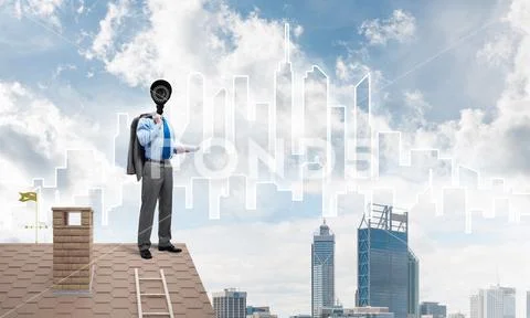 Concept of home security and privacy protection with camera headed man Stock Photos