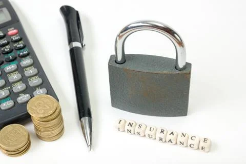 Concept of housing purchase and insurance. Office desk table with supplies top Fotos de archivo