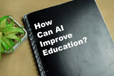 Concept of how can AI improve education write on book isolated on Wooden Table Stock Photos