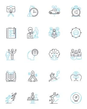 Concept Huddle linear icons set. Brainstorm, Collaboration, Innovation, Ideation Stock Illustration