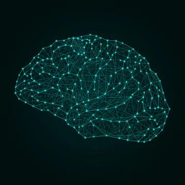Concept of a human brain from luminous points and lines 库存插图