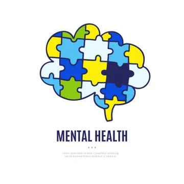 Concept of human brain made up of puzzles. Illustration for label of medicine Stock Illustration