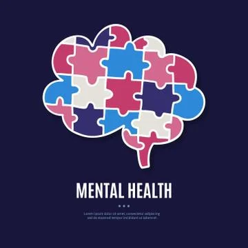 Concept of human brain made up of puzzles. Illustration for label of medicine Illustrazione stock