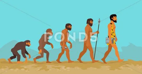 Concept of Human Evolution from Ape to Man Stock Illustration