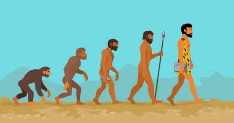 Concept of Human Evolution from Ape to Man Stock Illustration