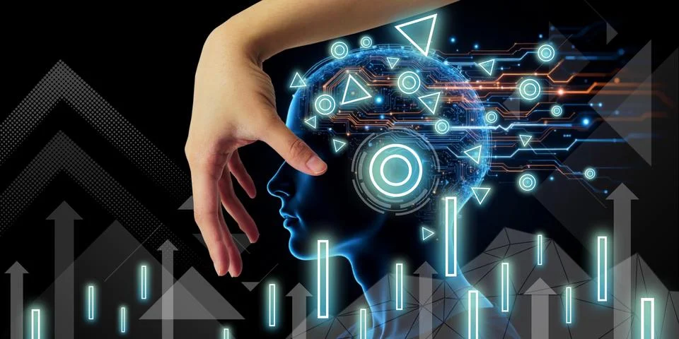 Concept of humans in future and connection to fast perceptual technology Stock Illustration