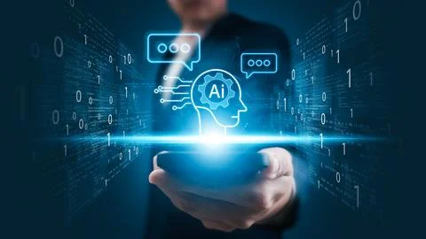 Concept Humans work with artificial intelligence, humans use intelligent AI.. Foto stock