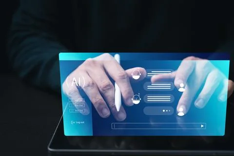 Concept Humans work with artificial intelligence, humans use intelligent AI.. Stock Photos