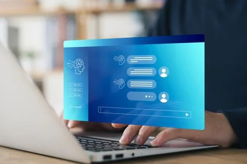 Concept Humans work with artificial intelligence, humans use intelligent AI.. Stock Photos