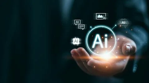 Concept Humans work with artificial intelligence, Businessman use intellige.. Stock Photos