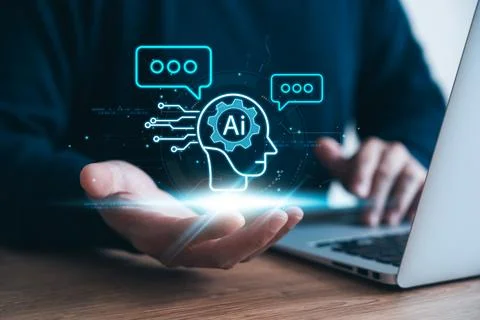 Concept Humans work together with artificial intelligence, humans use intel.. Stock Photos