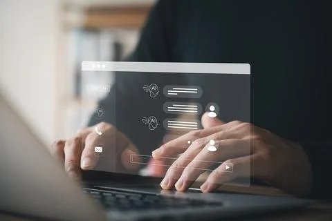 Concept Humans work together with artificial intelligence, humans use intel.. Stock Photos