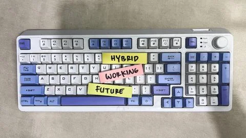 Concept of Hybrid, Working, Future write on sticky notes Fotos de archivo