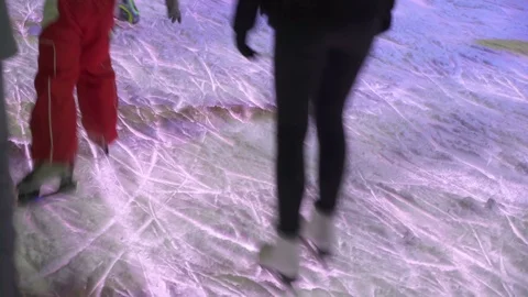 Concept Ice and Skate, Winter Healthy Lifstyle. Many Skates Pass by Close-up. Stock Footage 70529151